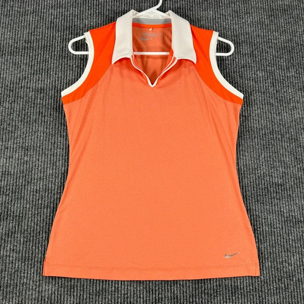 Nike Polo Shirt Womens Small Orange Sleeveless Outdoor Casual Golf Lightweight